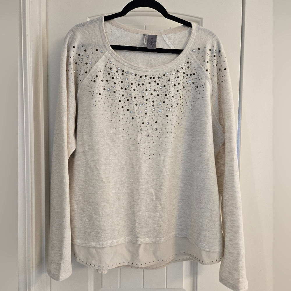 New Directions Weekend Layered Look Light Terry Sweatshirt / Top, 1X. Off-white
